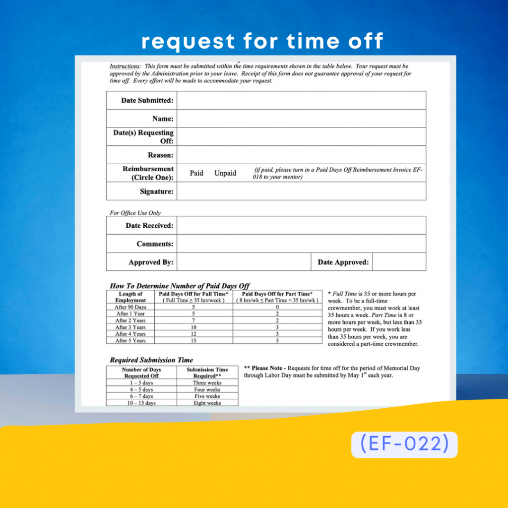 Request for Time Off (EF022) Quality of Life Institute, Inc.